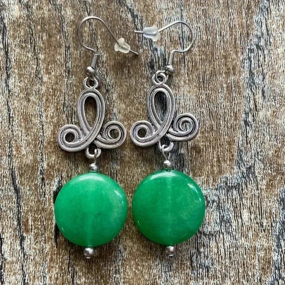 Earrings | Custom made Jade & Silver Dangle Earrings